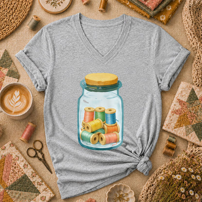 Quilting Box Thread Spools Women's V-Neck - Sport Grey