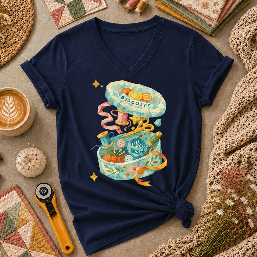 Quilting Box Women's V-Neck - Navy