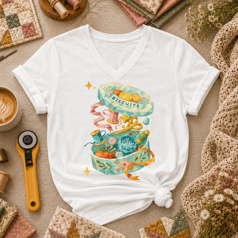 Quilting Box Women's V-Neck - White