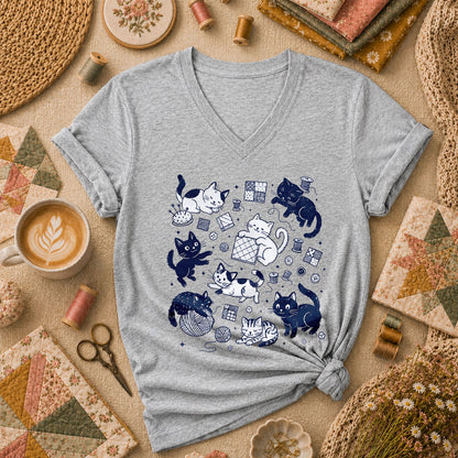 Quilting Cats And Kittens Women's V-Neck - Athletic Heather