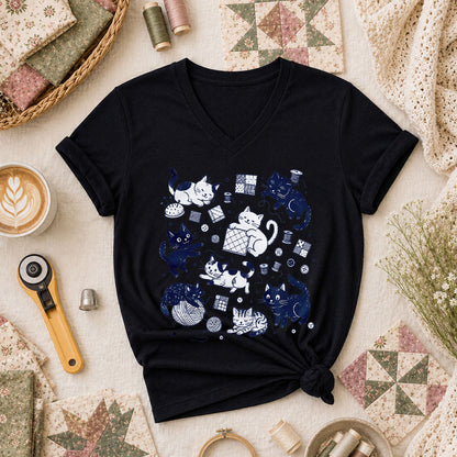 Quilting Cats And Kittens Women's V-Neck - Black