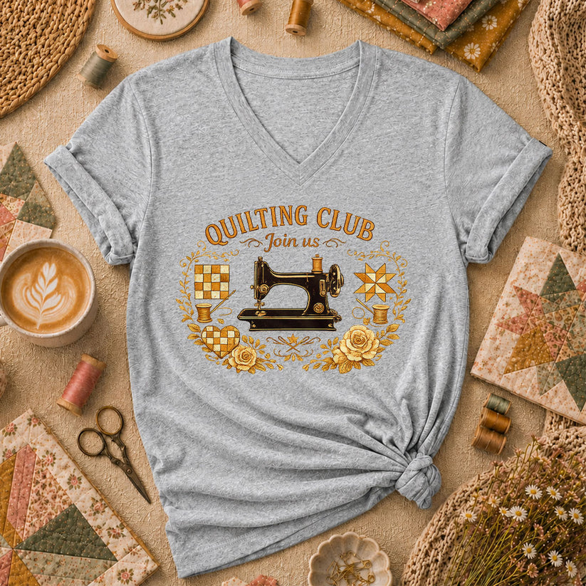Quilting Club Join Us Women's V-Neck - Athletic Heather