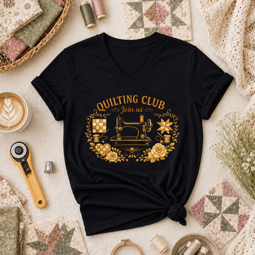 Quilting Club Join Us Women's V-Neck - Black