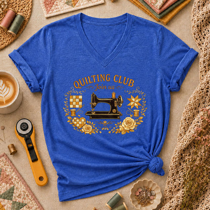 Quilting Club Join Us Women's V-Neck - Heather True Royal