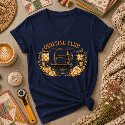 Quilting Club Join Us Women's V-Neck - Navy