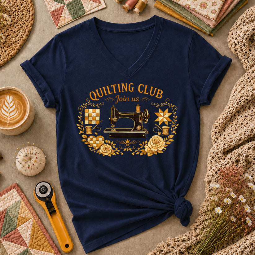 Quilting Club Join Us Women's V-Neck - Navy