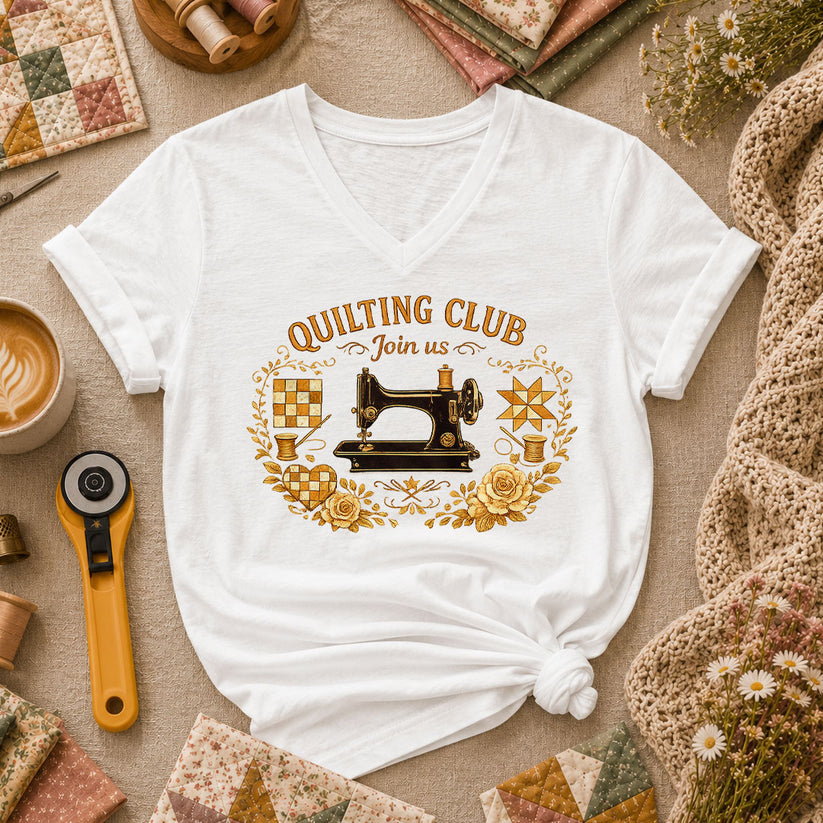 Quilting Club Join Us Women's V-Neck - White