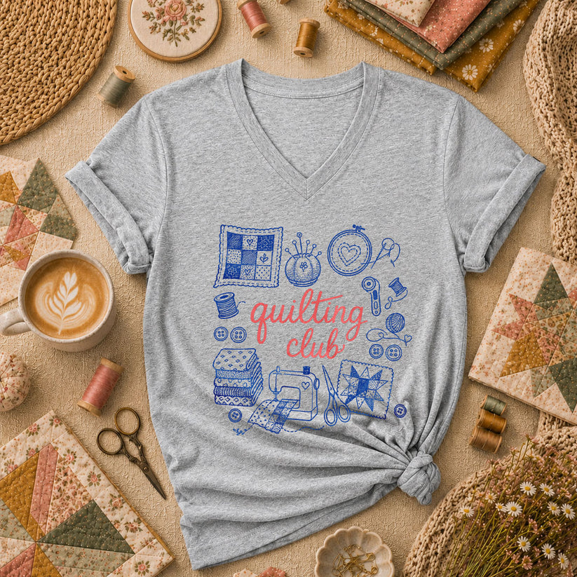 Quilting Club Vintage Women's V-Neck - Athletic Heather