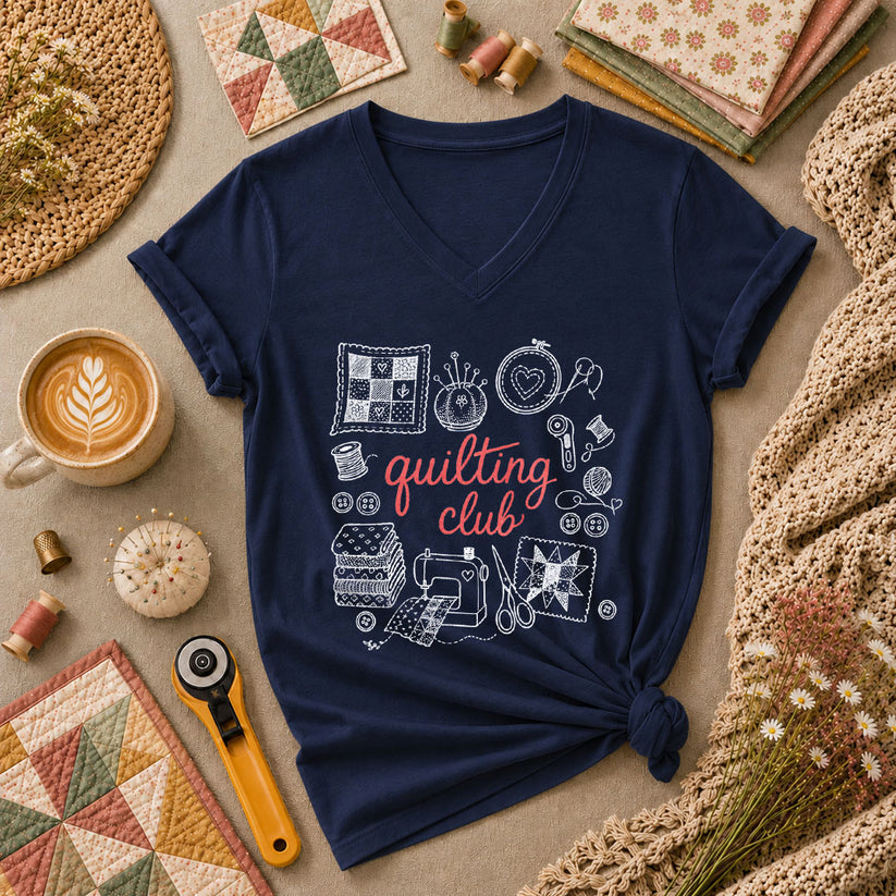 Quilting Club Vintage Women's V-Neck - Navy