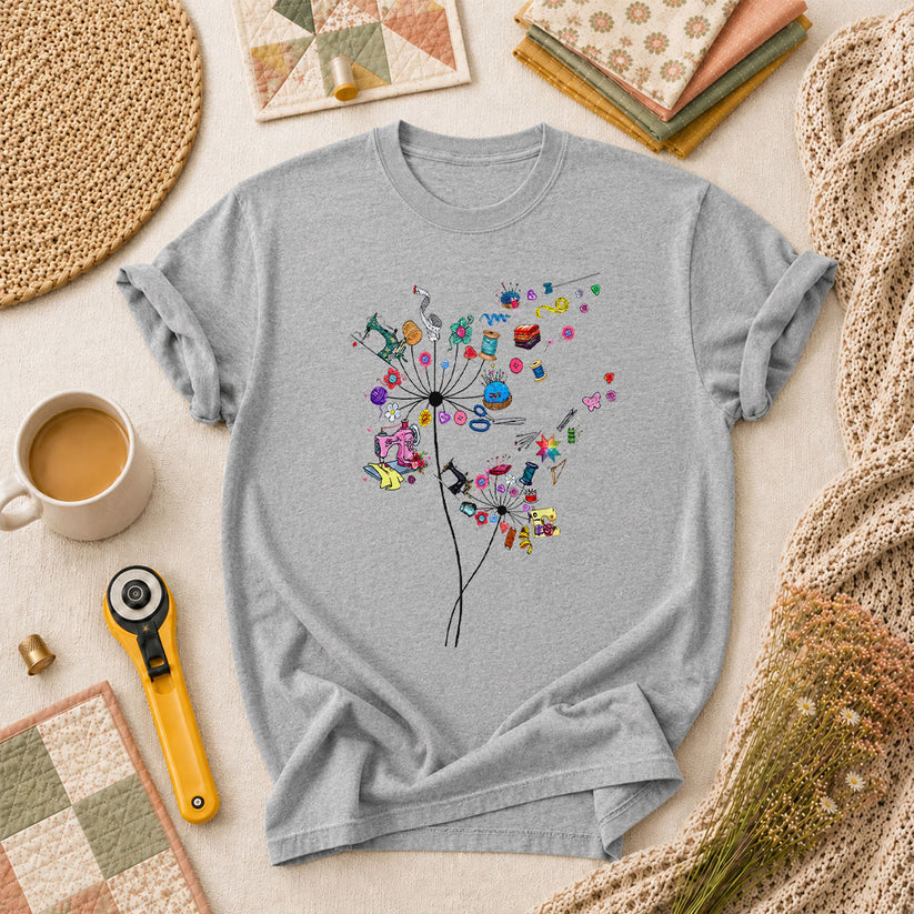 Quilting Dandelion Wildflower T-Shirt - Athletic Heather