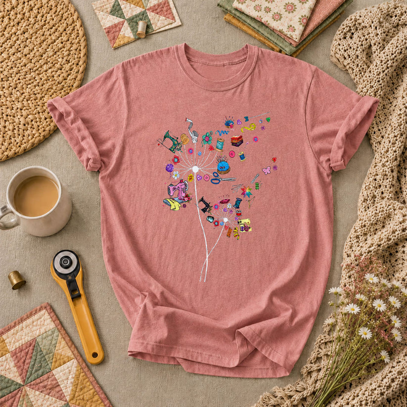 Quilting Dandelion Wildflower T-Shirt - Heather Mauve