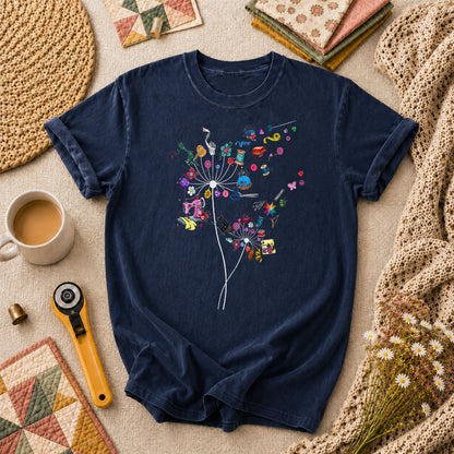 Quilting Dandelion Wildflower T-Shirt - Navy