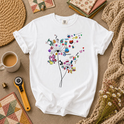 Quilting Dandelion Wildflower T-Shirt - White