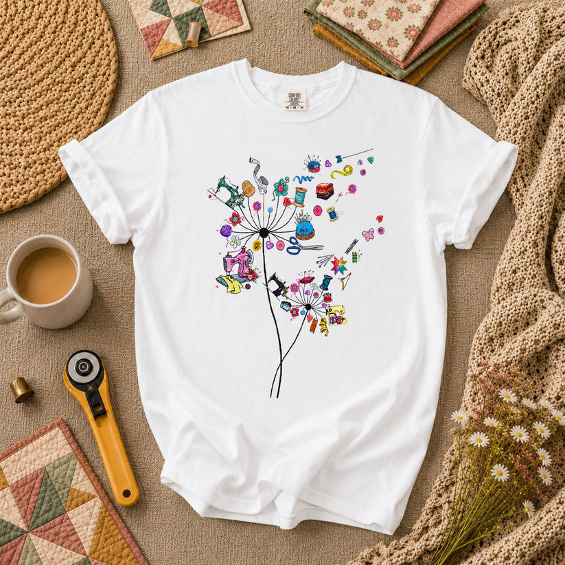 Quilting Dandelion Wildflower T-Shirt - White