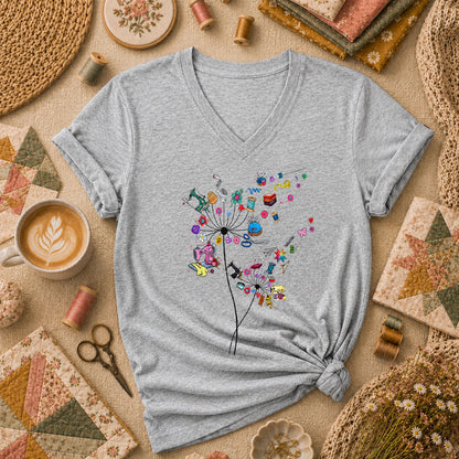 Quilting Dandelion Wildflower Women's V-Neck - Athletic Heather