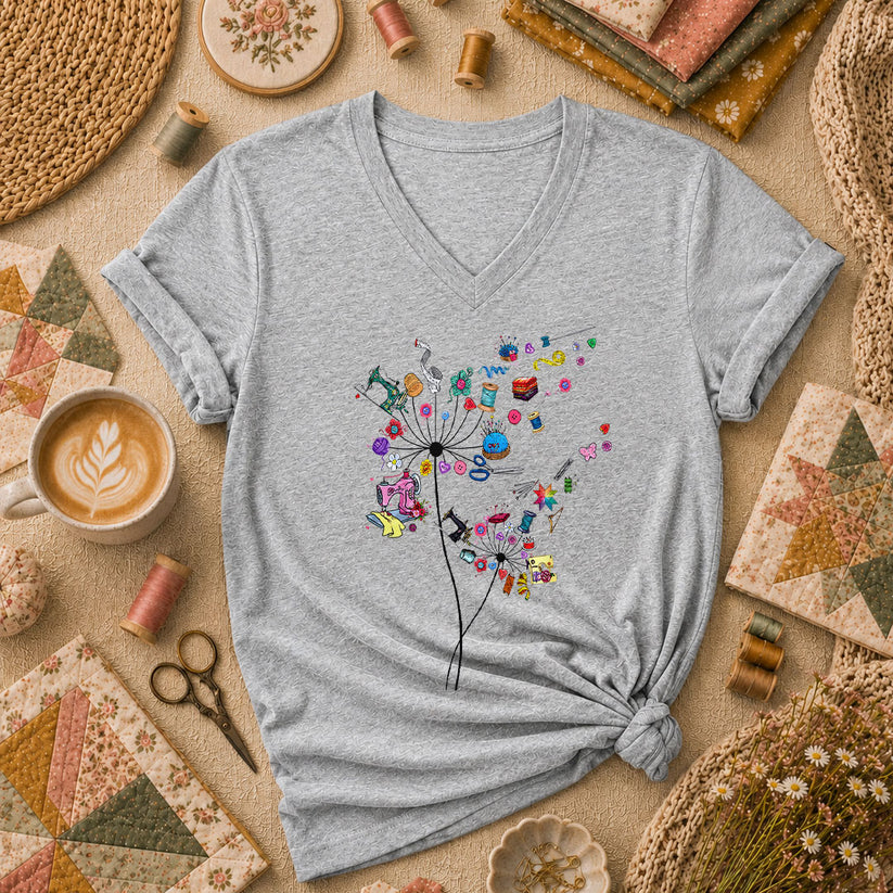 Quilting Dandelion Wildflower Women's V-Neck - Athletic Heather