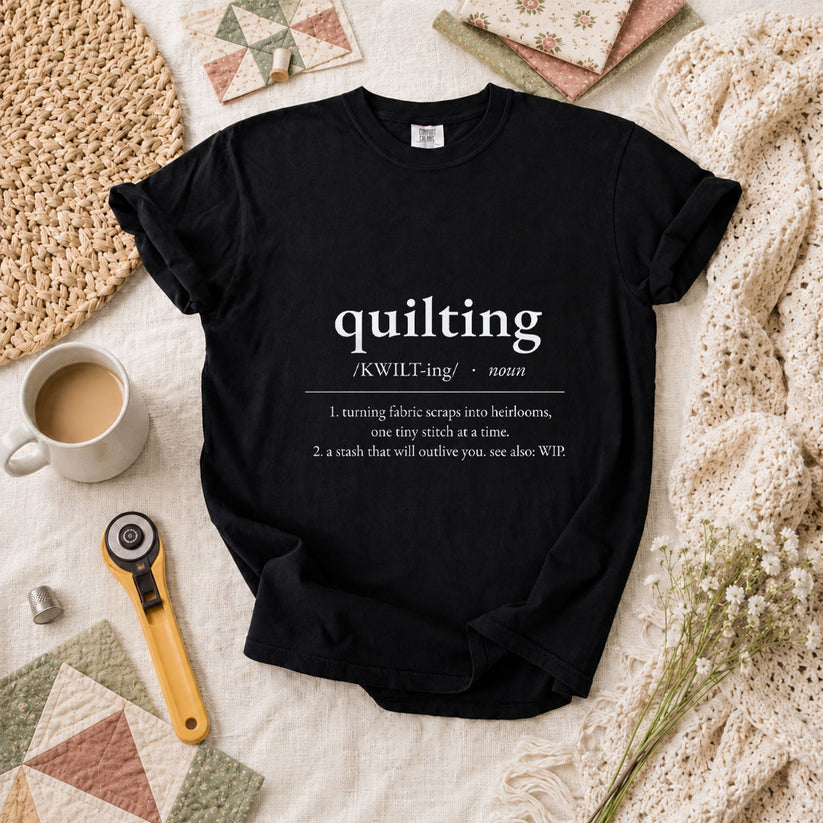 Quilting Definition Typography T-Shirt - Black