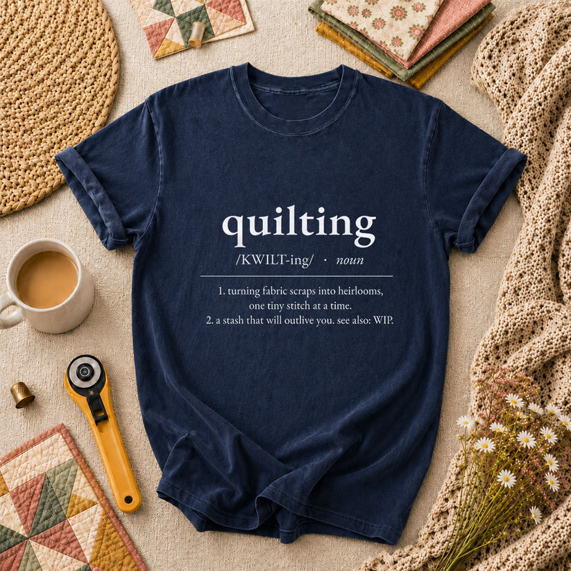 Quilting Definition Typography T-Shirt - Navy