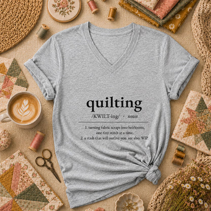 Quilting Definition Typography Women's V-Neck - Athletic Heather