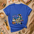 Quilting Diva Vintage Woman Cat Sewing Women's V-Neck