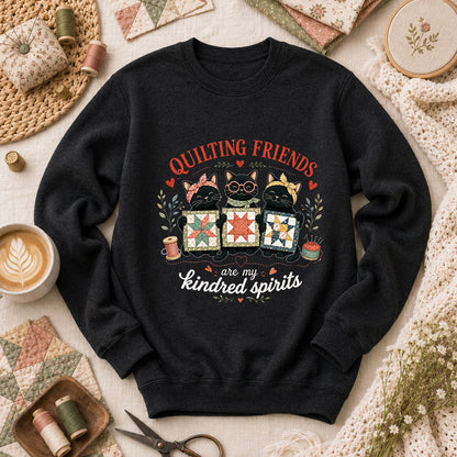 Quilting Friends Are My Kindred Spirits Cats Long Sleeve - Black