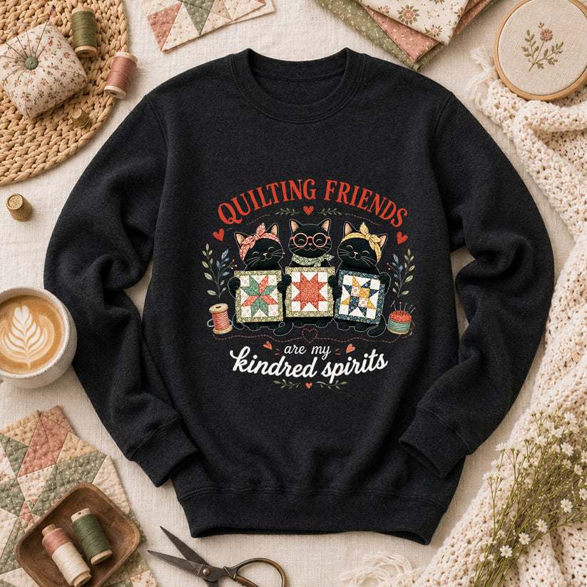 Quilting Friends Are My Kindred Spirits Cats Long Sleeve - Black