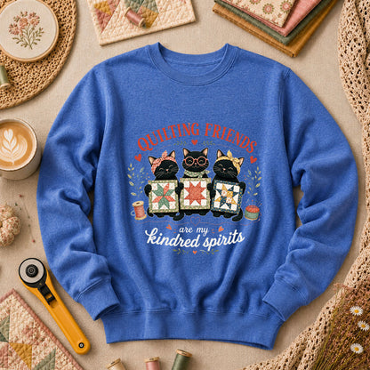 Quilting Friends Are My Kindred Spirits Cats Long Sleeve - Heather True Royal