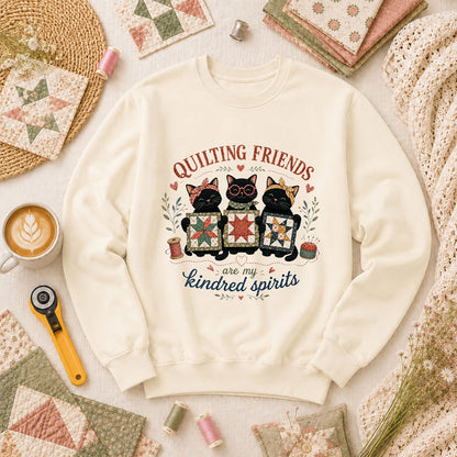 Quilting Friends Are My Kindred Spirits Cats Long Sleeve - Natural
