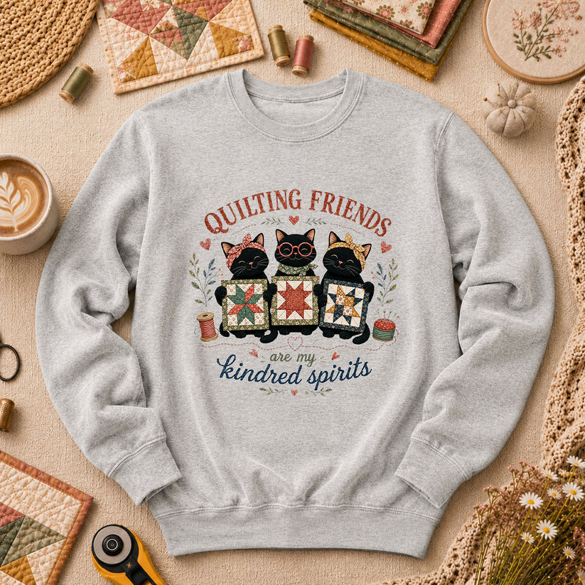 Quilting Friends Are My Kindred Spirits Cats Long Sleeve - Sport Grey