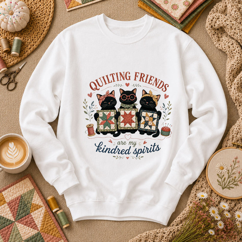 Quilting Friends Are My Kindred Spirits Cats Long Sleeve - White