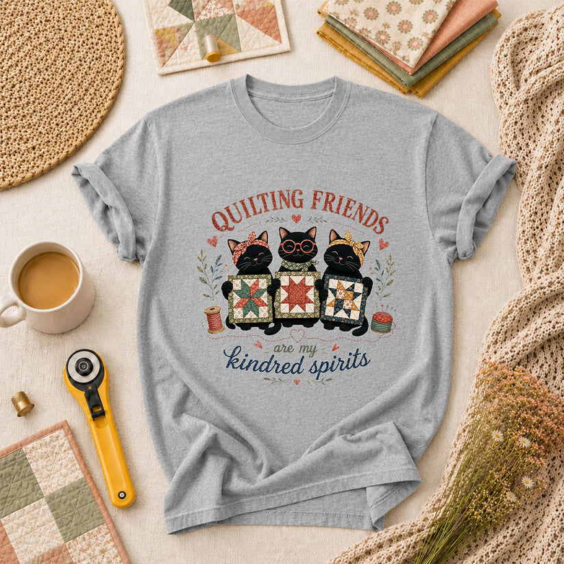 Quilting Friends Are My Kindred Spirits Cats T-Shirt - Athletic Heather