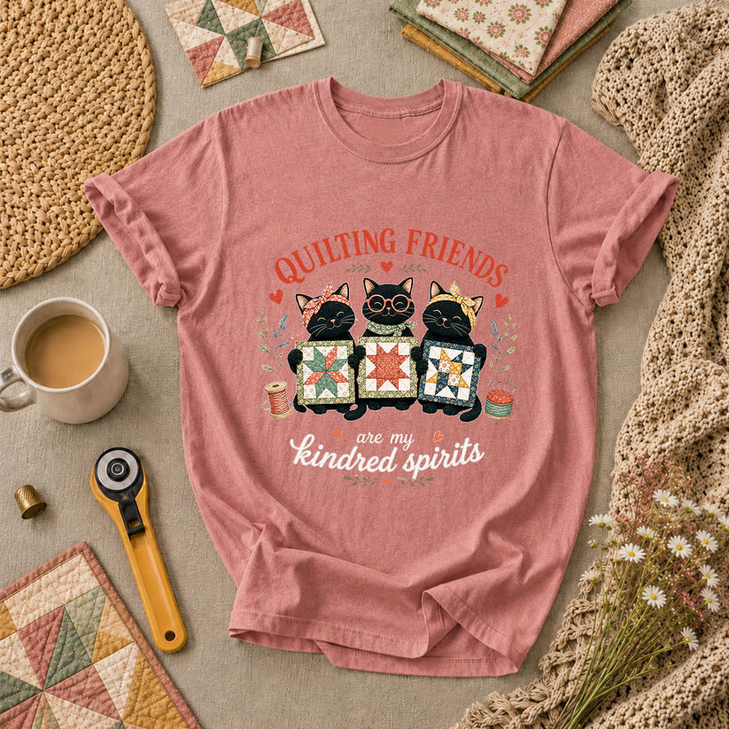 Quilting Friends Are My Kindred Spirits Cats T-Shirt - Heather Mauve