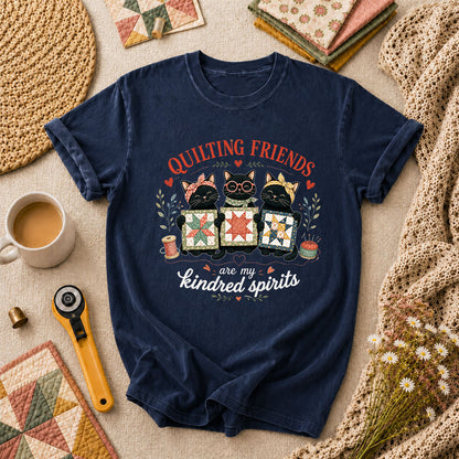 Quilting Friends Are My Kindred Spirits Cats T-Shirt - Navy