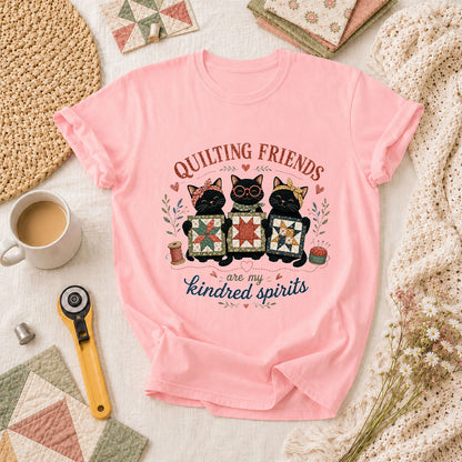 Quilting Friends Are My Kindred Spirits Cats T-Shirt - Pink