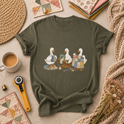 Quilting Geese Trio Vintage T-Shirt - Military Green