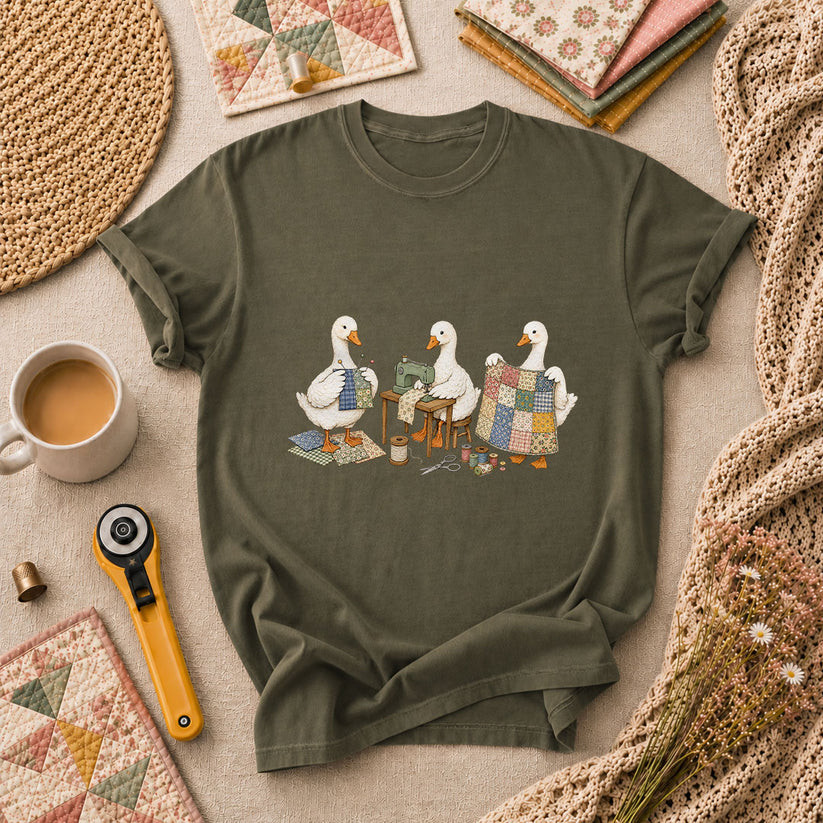Quilting Geese Trio Vintage T-Shirt - Military Green