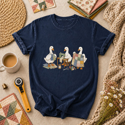 Quilting Geese Trio Vintage T-Shirt - Navy