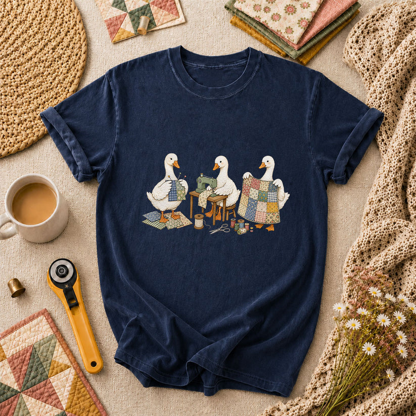 Quilting Geese Trio Vintage T-Shirt - Navy