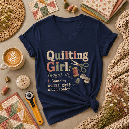 Quilting Girl Definition Women's V-Neck - Navy
