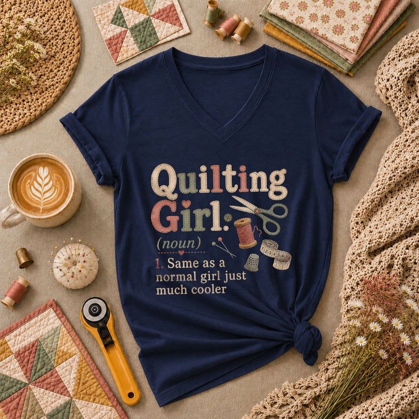 Quilting Girl Definition Women's V-Neck - Navy