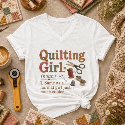 Quilting Girl Definition Women's V-Neck - White
