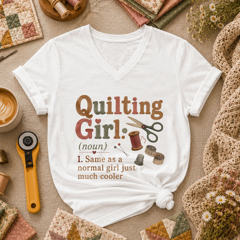 Quilting Girl Definition Women's V-Neck - White