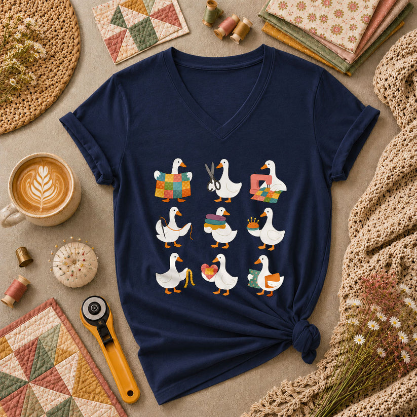 Quilting Goose Squad Trio Women's V-Neck - Navy