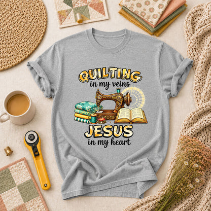 Quilting In My Veins Jesus In My Heart T-Shirt - Athletic Heather