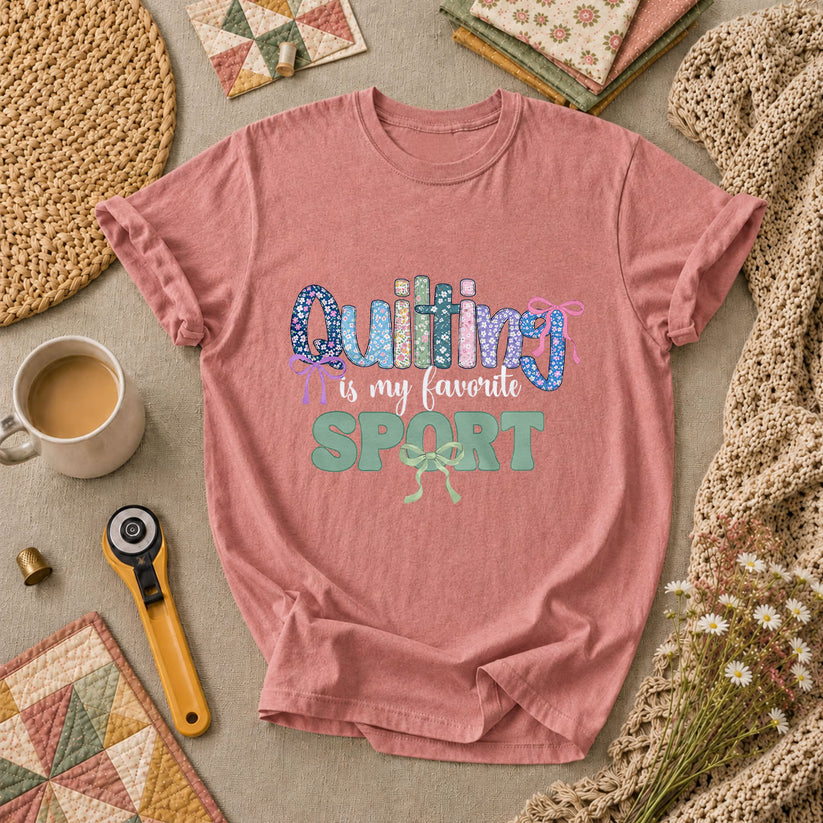 Quilting Is My Favorite Sport T-Shirt - Heather Mauve