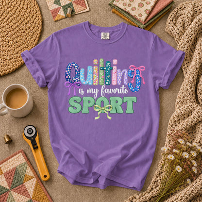Quilting Is My Favorite Sport T-Shirt - Heather Team Purple