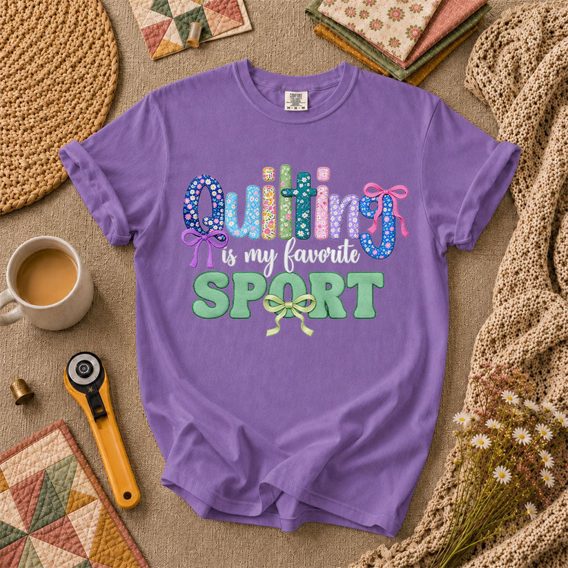 Quilting Is My Favorite Sport T-Shirt - Heather Team Purple