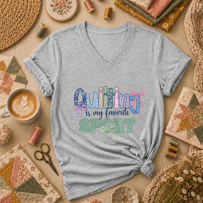 Quilting Is My Favorite Sport Women's V-Neck - Athletic Heather
