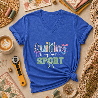 Quilting Is My Favorite Sport Women's V-Neck - Heather True Royal