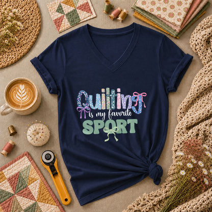 Quilting Is My Favorite Sport Women's V-Neck - Navy